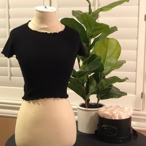 Brandy Melville Ribbed Crop Top With Ruffled Hem